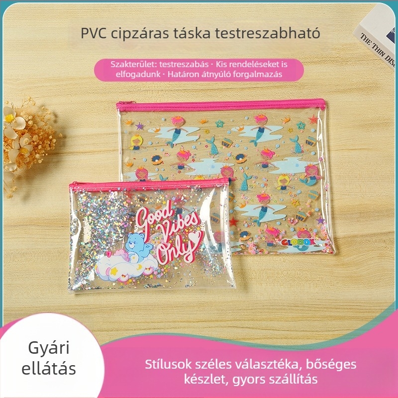 PVC cipzáros táska karikatúra mintával, átlátszó tároló tasak diákoknak, hordozható EVA cipzáras tok, írószerek szervező