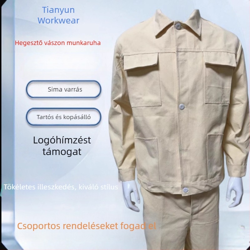 Vászonból készült hegesztő munkaruha készlet hímzési opcióval, védőruha hegesztőknek, munkaruha, hegesztő overál, fröccsenésálló