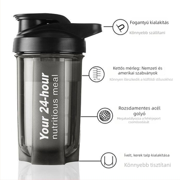 Fitnesz shaker pohár mérőskálával – szivárgásmentes keverő pohár tej-tea és fehérje shake-ekhez