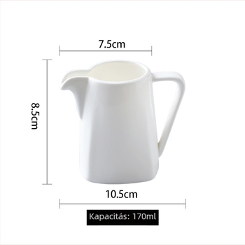 Kerámiából készült európai stílusú tejes kanna fogantyúval és kacsa‑csőrös kifolyóval, fedél nélküli, fehér porcelán
