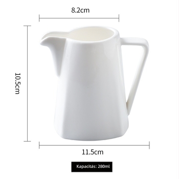 Kerámiából készült európai stílusú tejes kanna fogantyúval és kacsa‑csőrös kifolyóval, fedél nélküli, fehér porcelán