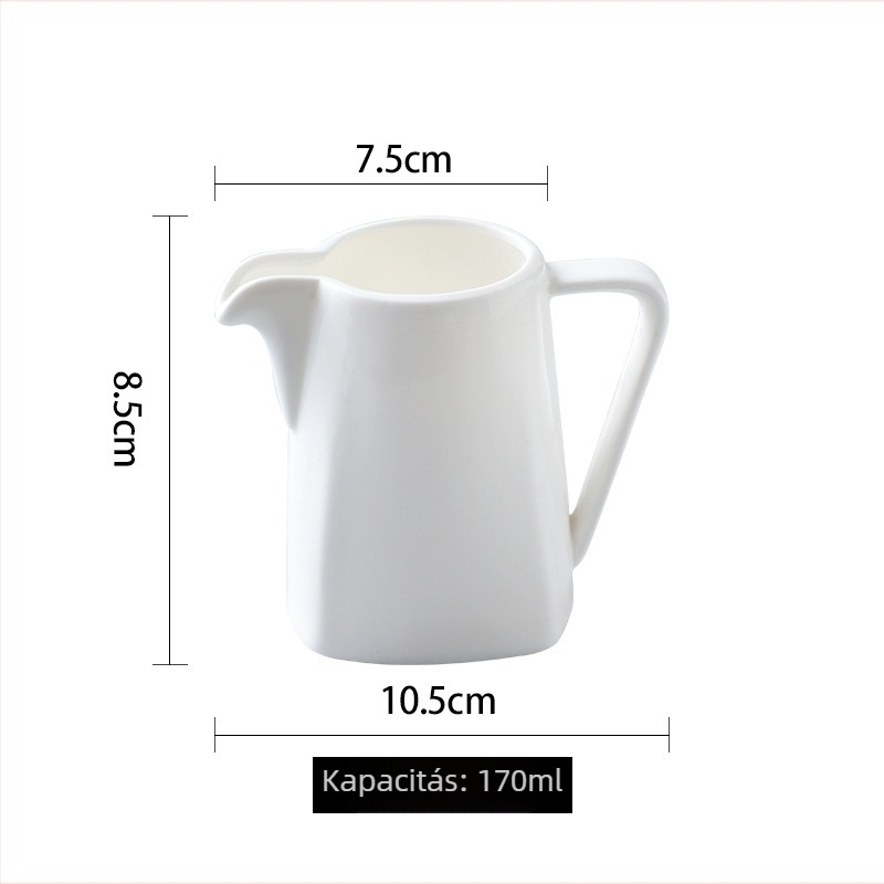 Kerámiából készült európai stílusú tejes kanna fogantyúval és kacsa‑csőrös kifolyóval, fedél nélküli, fehér porcelán