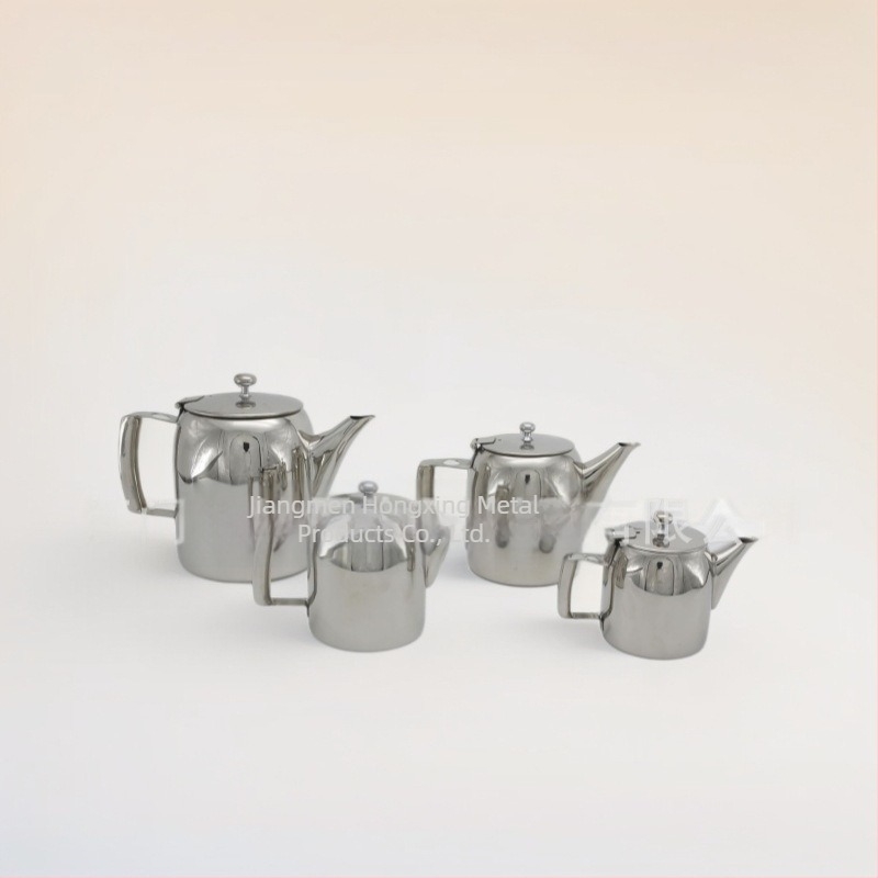 Rozsdamentes acél kávéfőző hosszú csőrrel, moka pot és teáskanna – kávéfőző felszerelés éttermeknek és szállodáknak