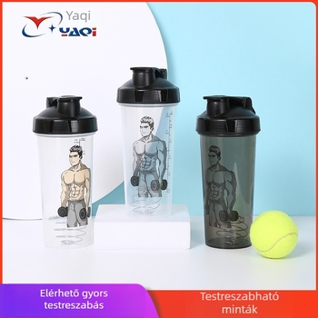 Egyedi hordozható műanyag shaker pohár, nagy kapacitású (600 ml), férfiak és nők számára, diákok, szabadtéri edzéshez, mérő skálával