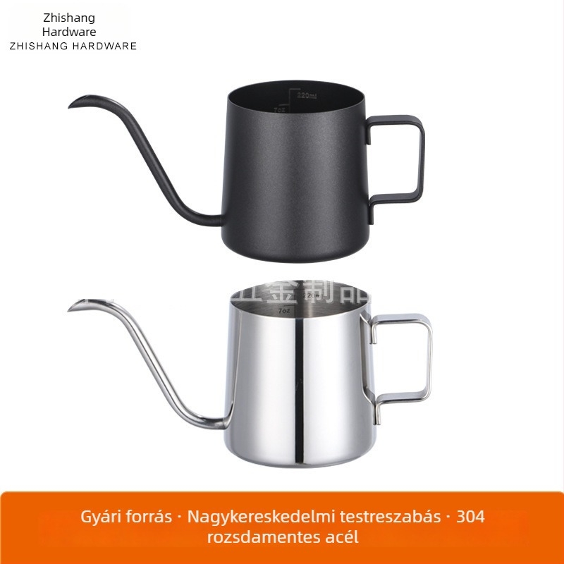 304 rozsdamentes acélból készült pour-over kávékanna hosszú vékony nyílással, teflon bevonattal