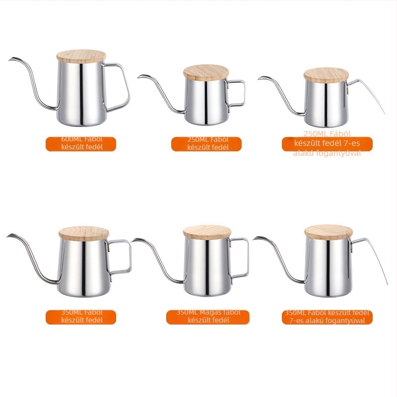304 rozsdamentes acélból készült pour-over kávékanna hosszú vékony nyílással, teflon bevonattal