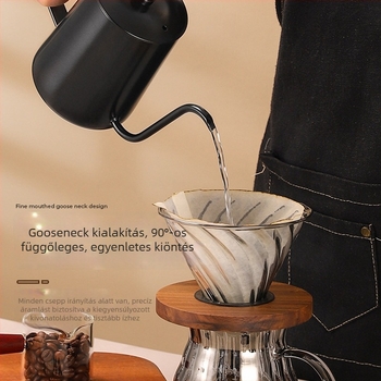 Rozsdamentes acélból készült kávékanna, 600 ml, keskeny csőrrel, kézi pour-over készítéséhez