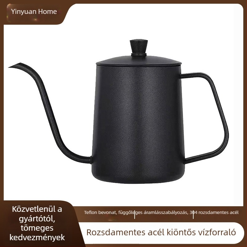 Rozsdamentes acélból készült kávékanna, 600 ml, keskeny csőrrel, kézi pour-over készítéséhez
