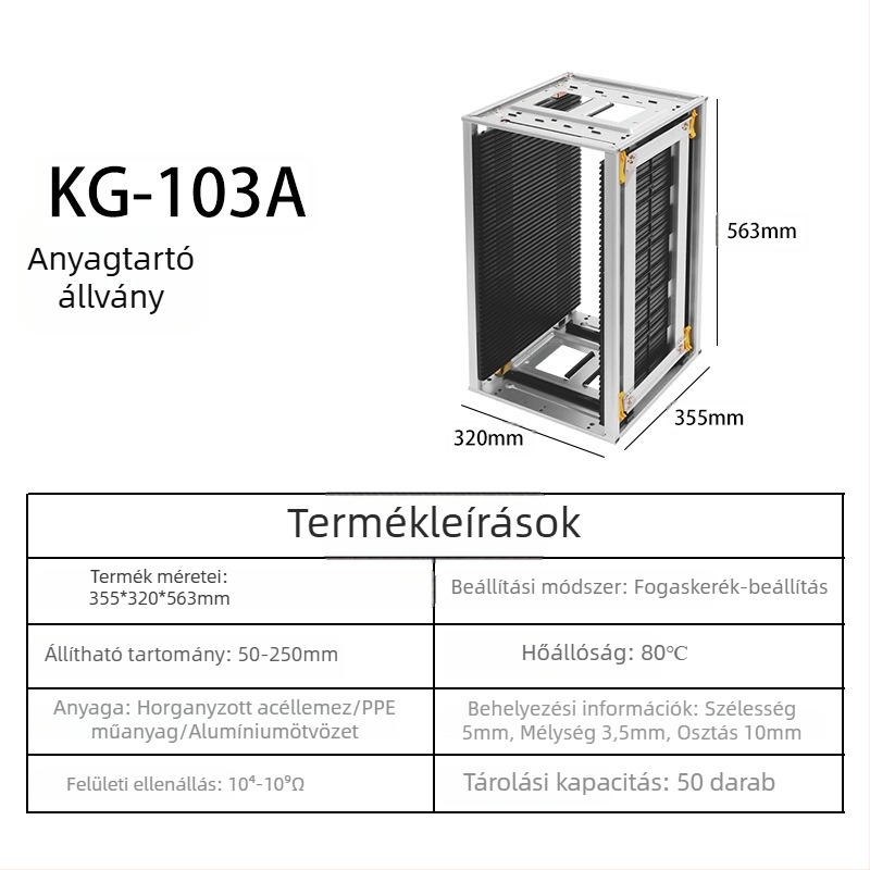 Antisztatikus SMT átrakóállvány automata feltöltés/kiadás, magas hőmérsékletnek ellenálló keret PCB-lapokhoz