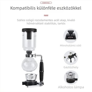 Üveg szifonos kávéfőző otthoni használatra, kézi kávéfőző, kiegészítő készlet kávéhoz