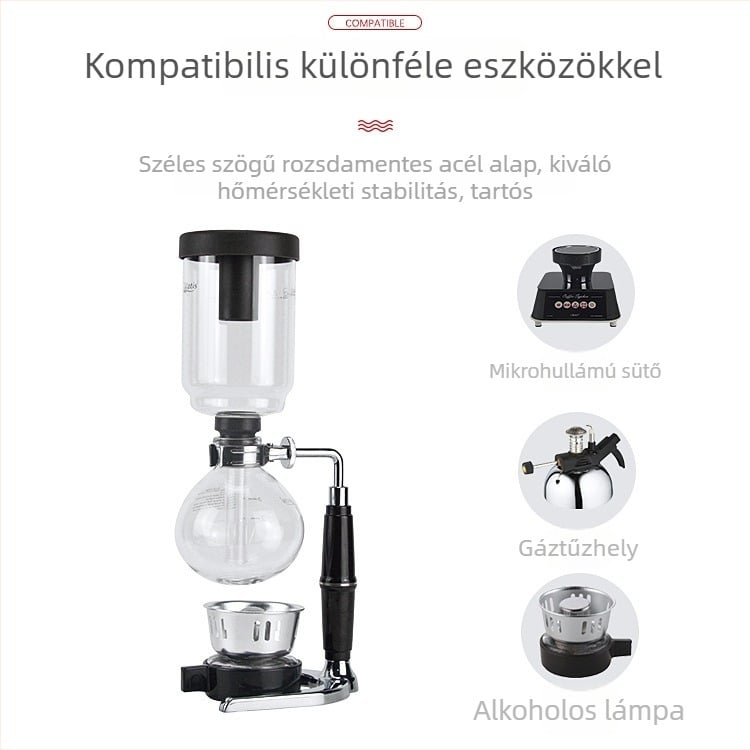 Üveg szifonos kávéfőző otthoni használatra, kézi kávéfőző, kiegészítő készlet kávéhoz