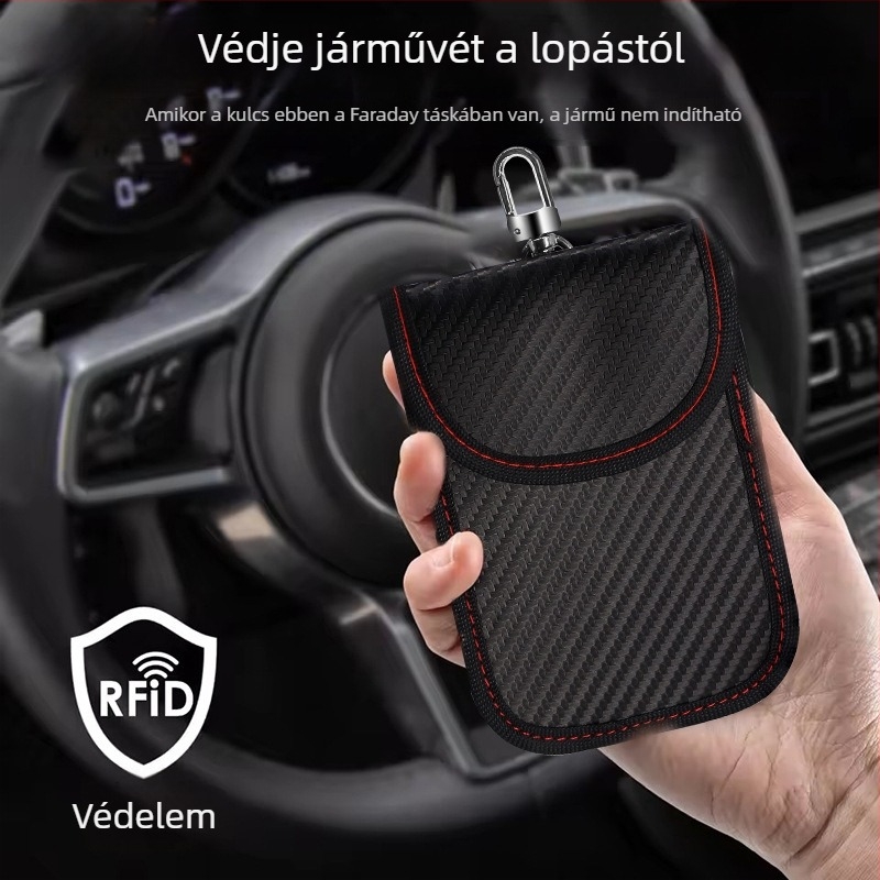 Faraday árnyékoló táska autókulcsok és bankkártyák számára – RFID védelem, jelvédő táska