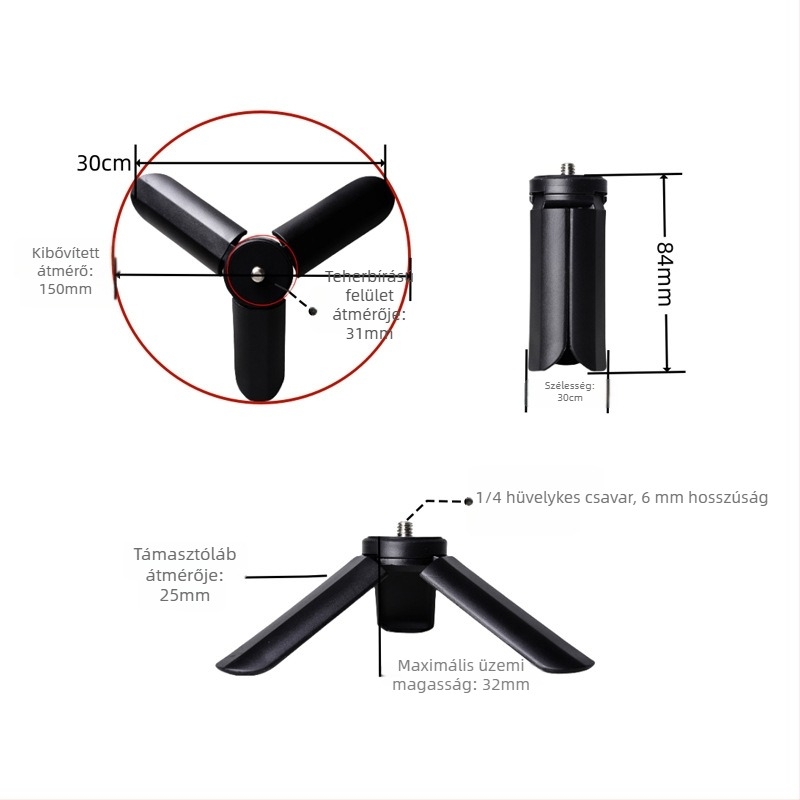Műanyag mini asztali tripod mobiltelefonhoz élő közvetítéshez világítással, stabilizáló alap kiegészítők
