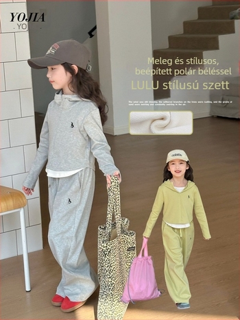 YOJIA Lányoknak: koreai stílusú kapucnis pulóver és nadrág szett, tavasz–tél 2025
