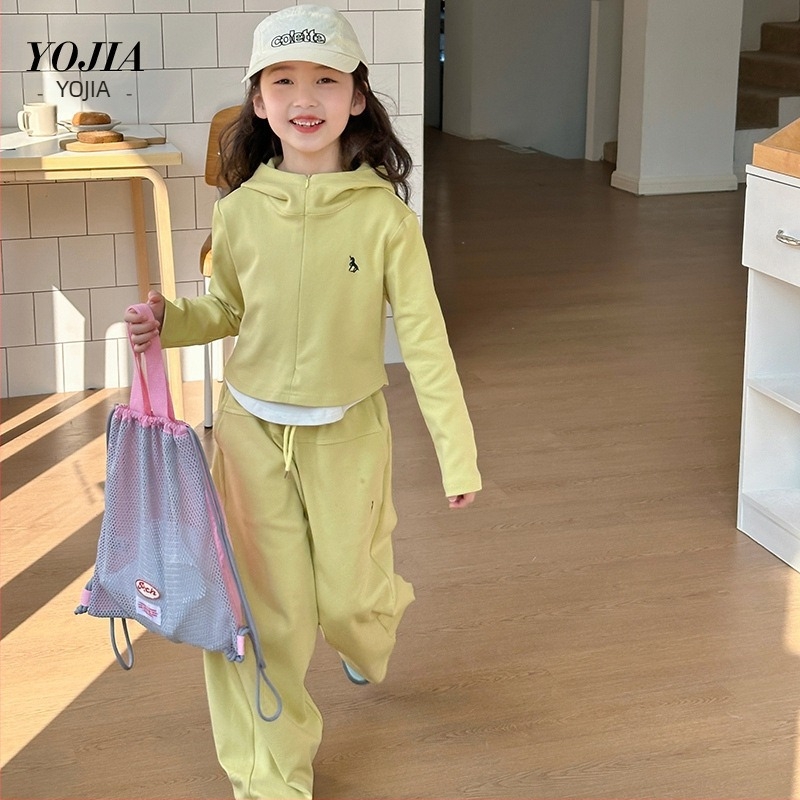 YOJIA Lányoknak: koreai stílusú kapucnis pulóver és nadrág szett, tavasz–tél 2025