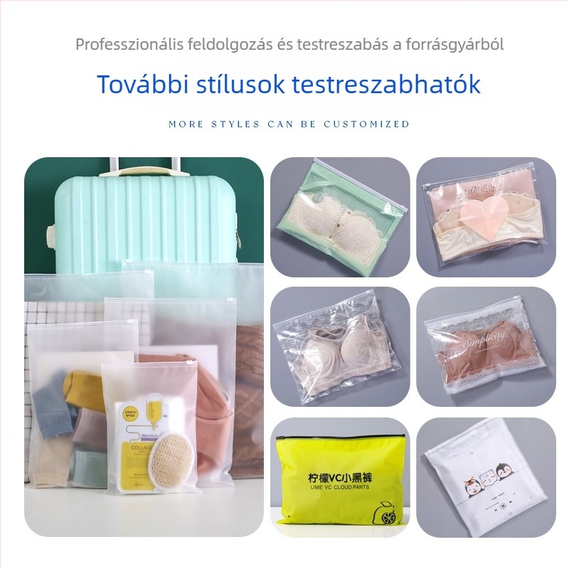 Áttetsző ruhatáska fehér matt cipzárral, fehérnemű és zokni számára, vízálló ruhatároló csomagolás, extra vastag testreszabás