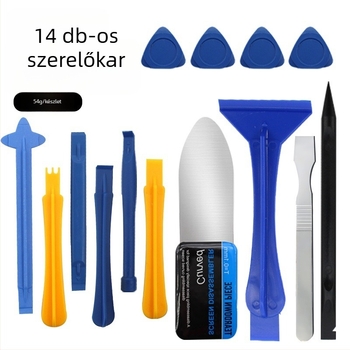 14 részes készlet mobiltelefon és tablet javításhoz — kijelző szétbontás, ragasztás, nyitóeszközök, antistatikus eszköz