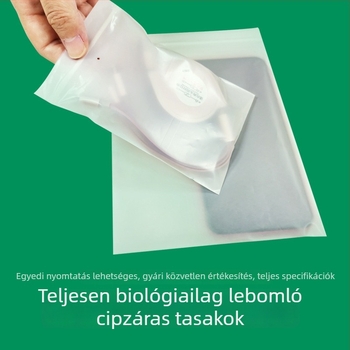 Biodegradable zipzáras zacskó perforált filmmel, matt felület, önállóan álló, átlátszó