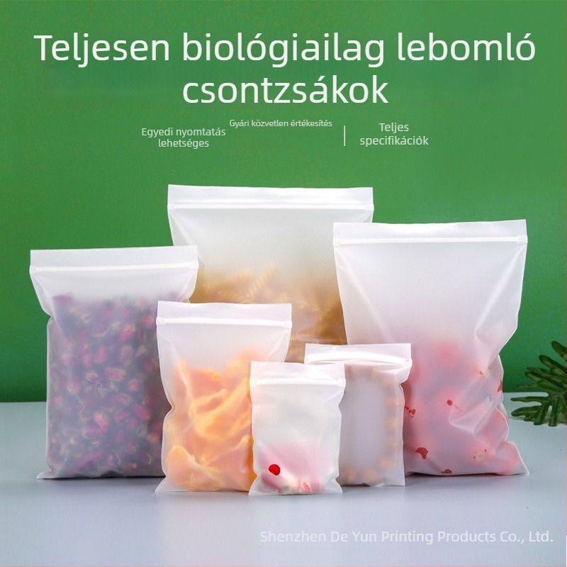 Biodegradable zipzáras zacskó perforált filmmel, matt felület, önállóan álló, átlátszó