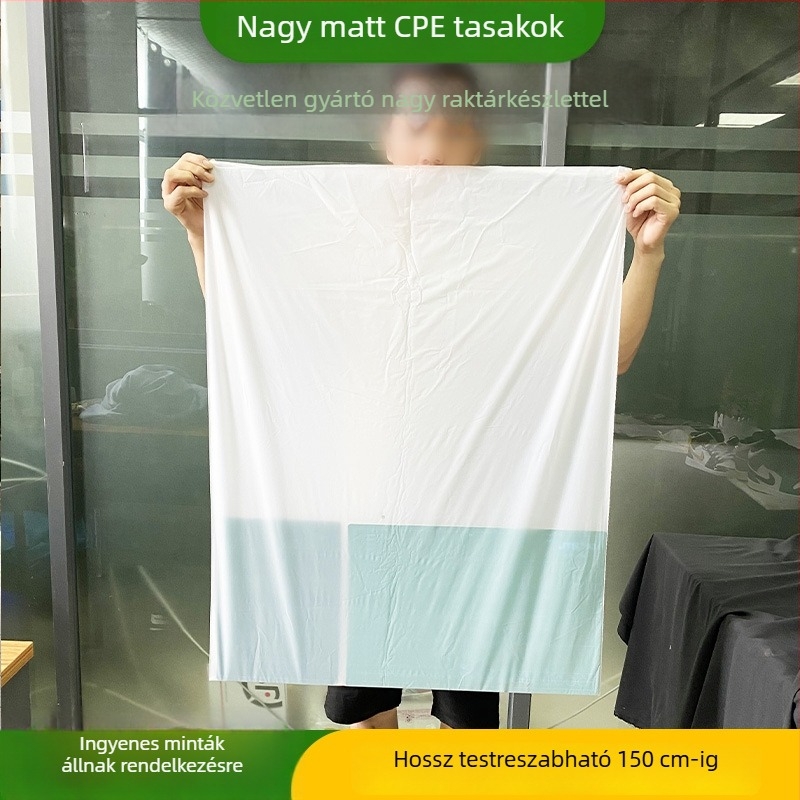 CPE matt felületű lapos nyílású zacskó, vízálló és porálló, nagy méret, megerősített csomagolás