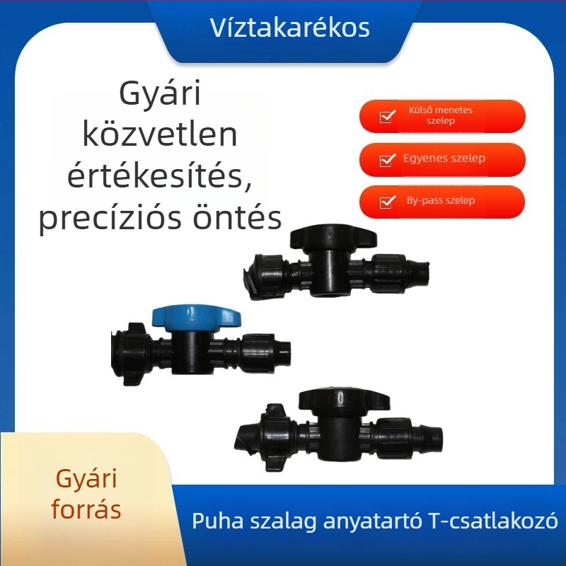 Bypass szelep üvegházi víztakarékos öntözéséhez, puha tömlő csatlakozással és rögzítő anyával