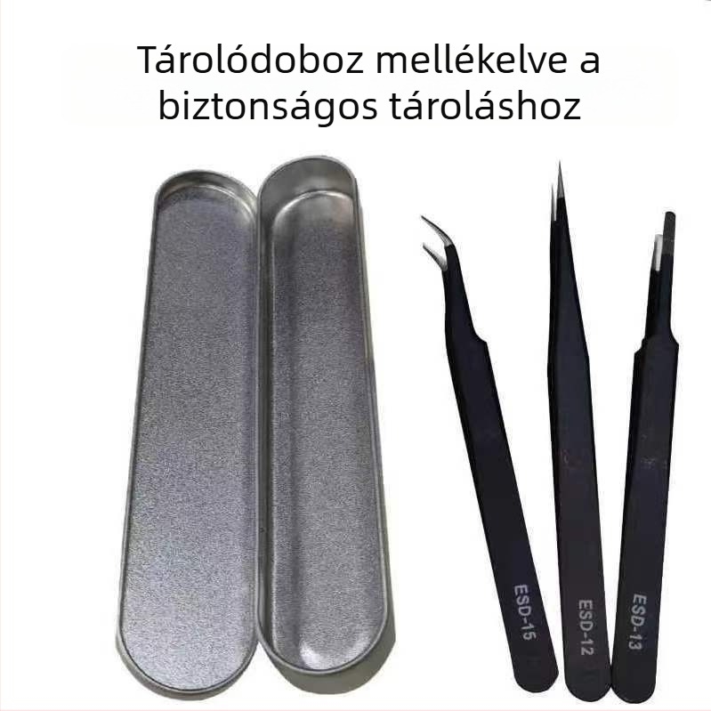 Rozsdamentes acélból készült precíz csipesz Gundam modellekhez, antistatikus, egyenes és hajlított véggel, víz decalokhoz