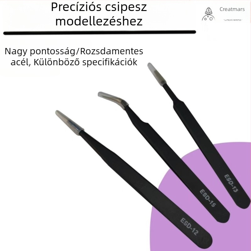 Rozsdamentes acélból készült precíz csipesz Gundam modellekhez, antistatikus, egyenes és hajlított véggel, víz decalokhoz