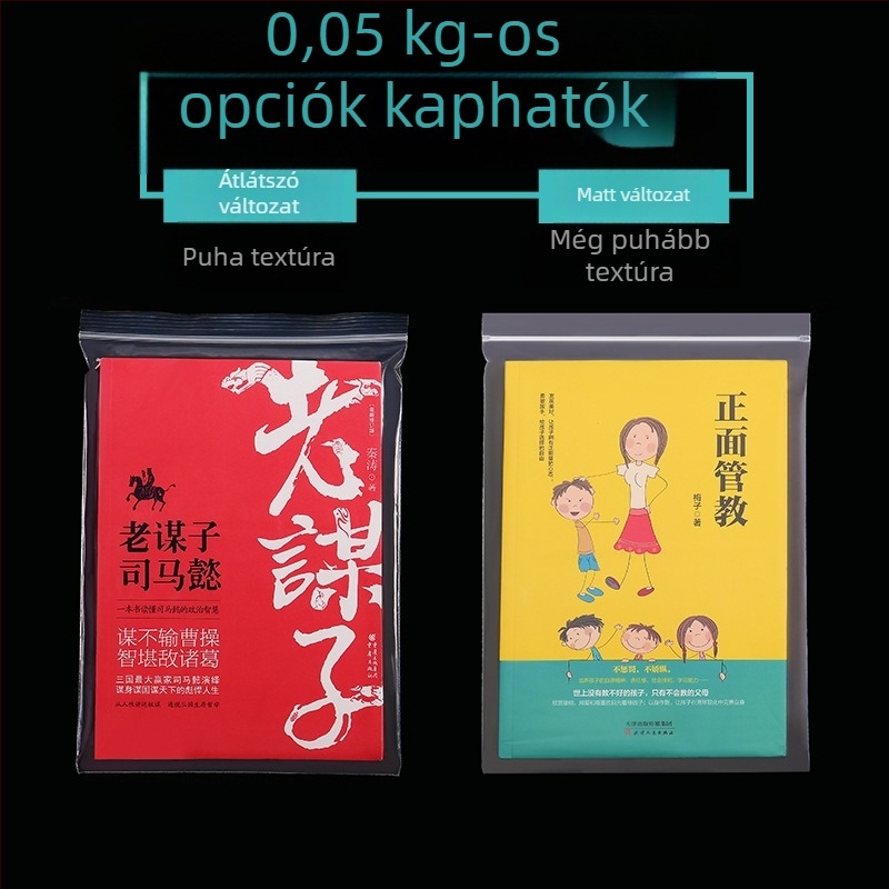 Matt felületű könyvvédő tasak automata zárással, nedvesség- és porálló, vastag átlátszó tároló taska