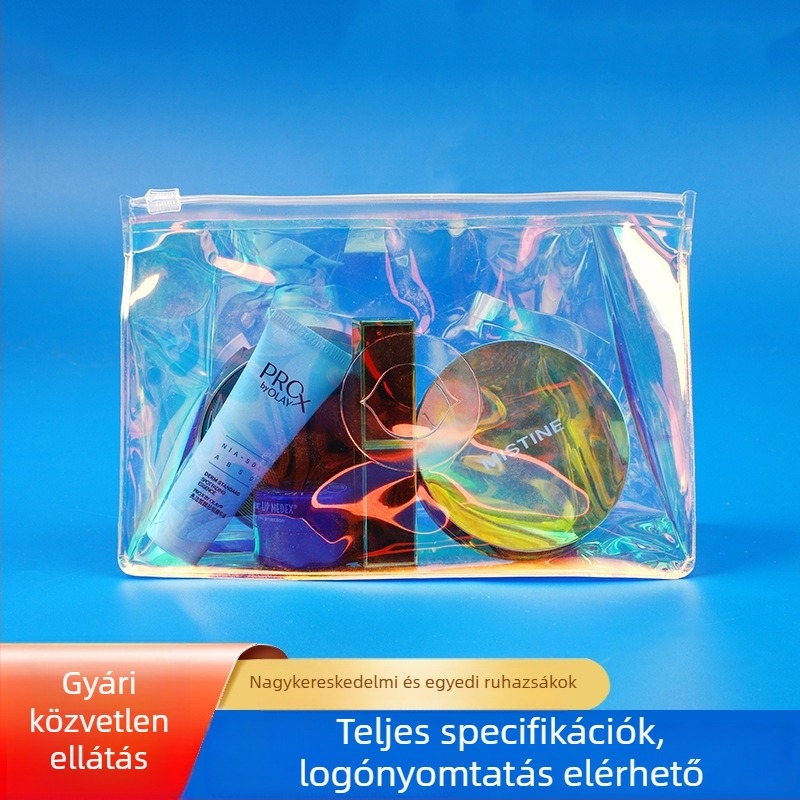 Átlátszó matt PVC cipzáras kozmetikai táska, színes 3D műanyag dizájn-nal