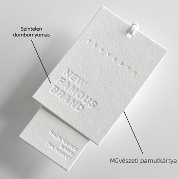 Felső kategóriás ruházati címkék, egyedi logós címkék pamutpapíron, dombornyomással