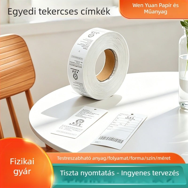 Személyre szabott tekercses akasztó címkék férfi és női ruházathoz és otthoni textíliákhoz, logóval és védjegy tanúsítvánnyal