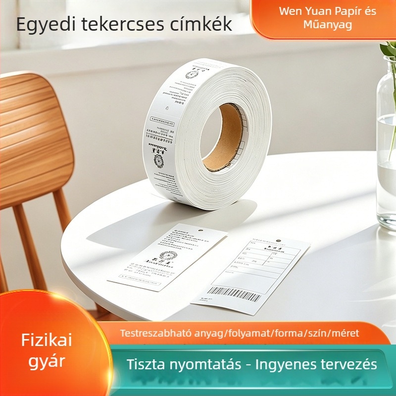 Személyre szabott tekercses akasztó címkék férfi és női ruházathoz és otthoni textíliákhoz, logóval és védjegy tanúsítvánnyal