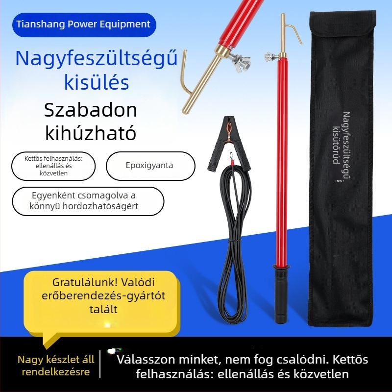 Könnyen hordozható nagyfeszültségű kisülő rúd, teleszkópos, blokkolásmentes, 10 kV-35 kV, AC/DC transzformátorokhoz
