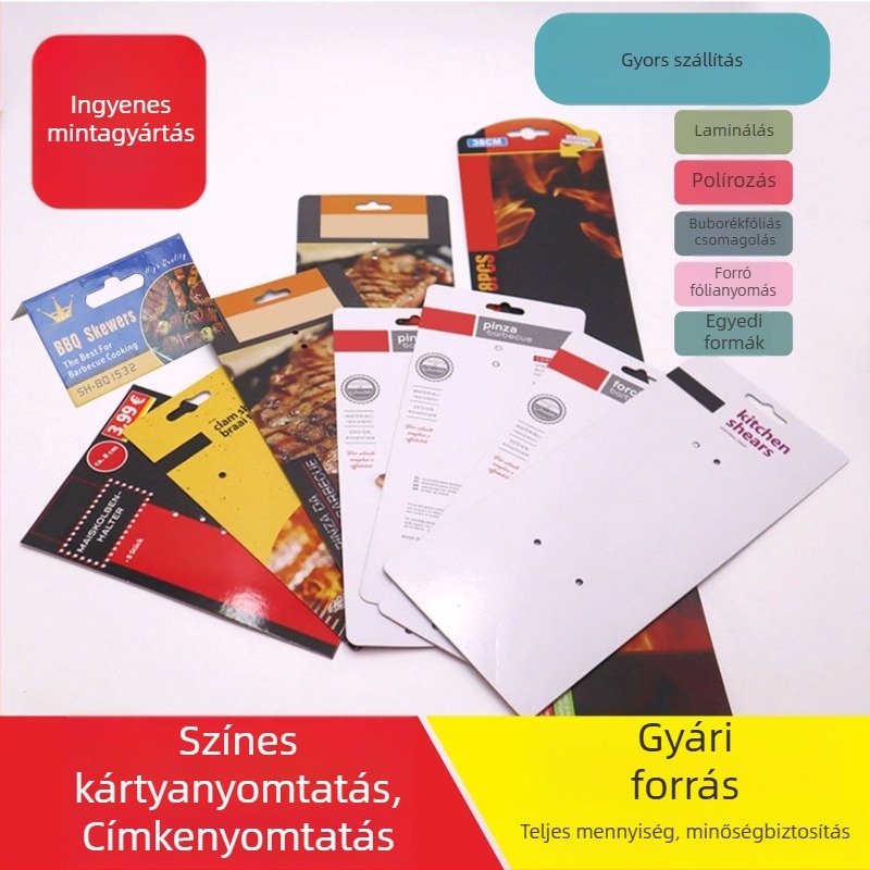 Nyomtatott blisterkártyák termékcsomagoláshoz, színes akasztó címkék