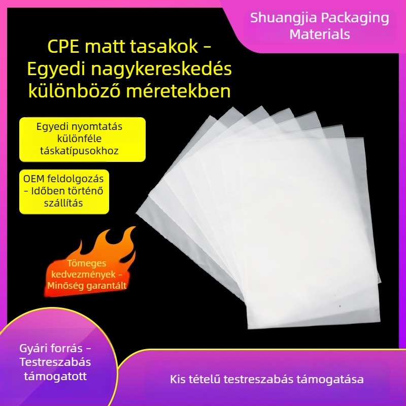 Matt felületű CPE sík zacskó élelmiszerek és teák csomagolásához, valamint elektronikai termékek és ékszerek számára – félig átlátszó
