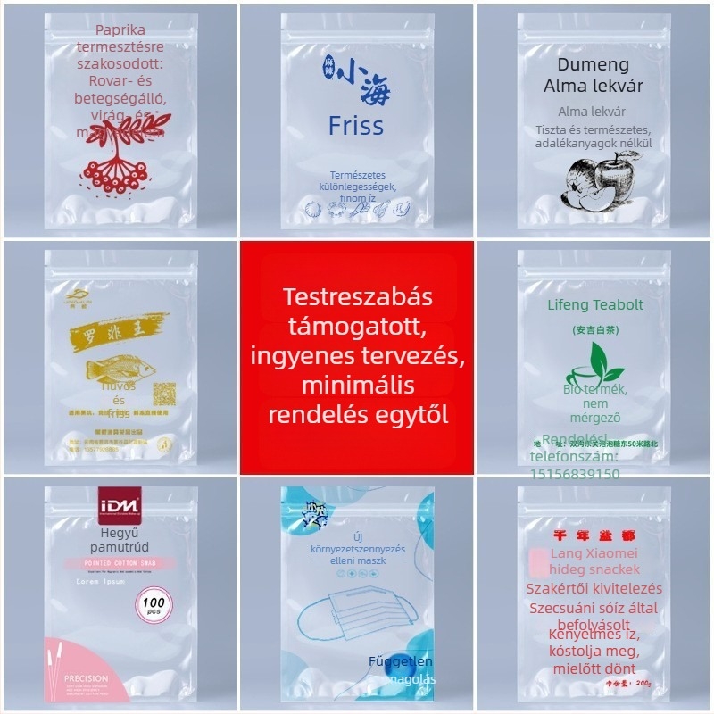 Megvastagított, matt átlátszó zárható tasak sík alappal, teakeverékek, szárított gyümölcsök és diófélék csomagolásához