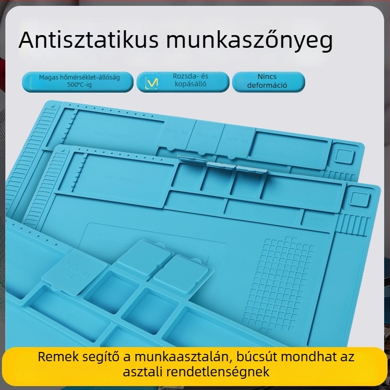 Antisztatikus szerelőpad számítógép- és okostelefon-karbantartáshoz mágneses tárolórekeszekkel, ellenálló a magas hőmérsékletnek és a korróziónak