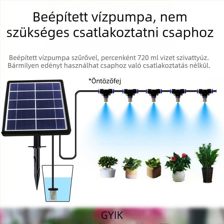 Napelemes automata öntözőrendszer időzítővel, permetezőfej és intelligens vezérléssel