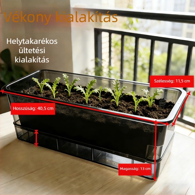 Erkély zöldségtermesztő edény, téglalap alakú műanyag tartály, beltéri függőedény