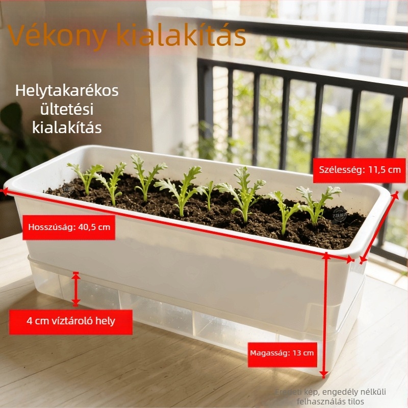 Erkély zöldségtermesztő edény, téglalap alakú műanyag tartály, beltéri függőedény