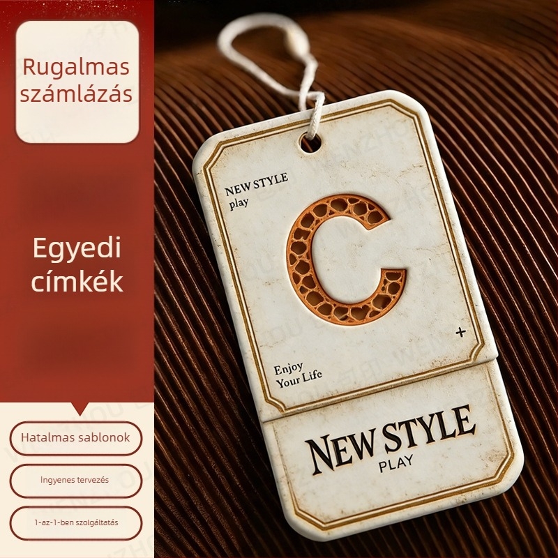 Személyre szabott, különleges formájú bevonatos papír címkék ruházathoz, logóval tervezve – fehérnemű és női ruházat