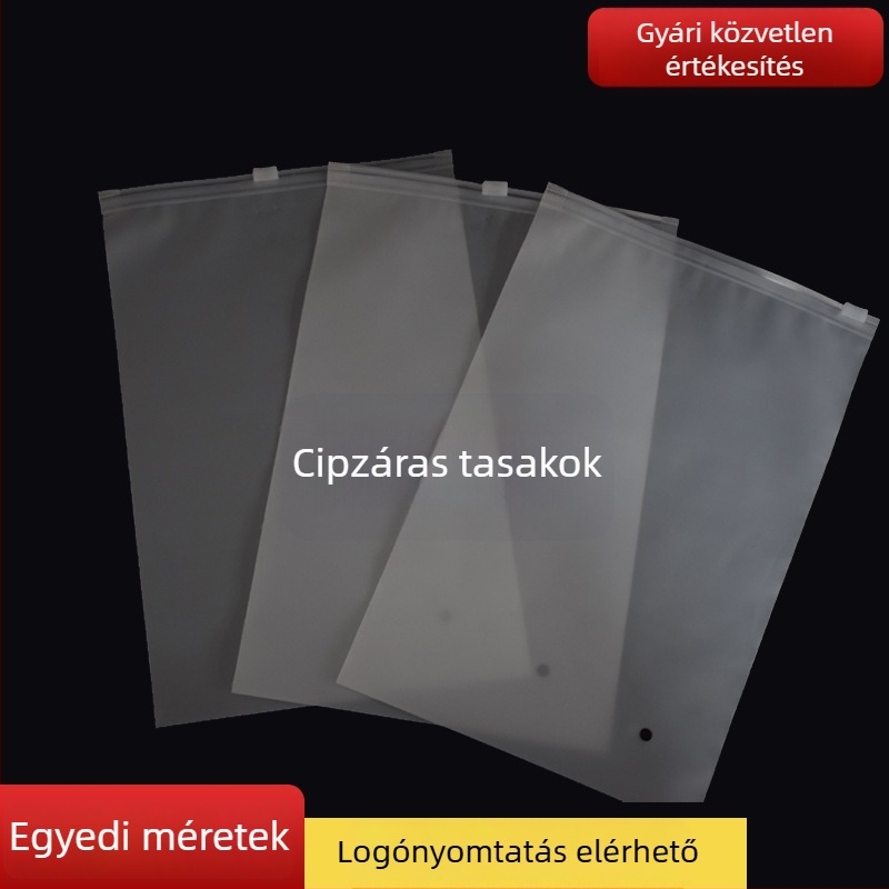 Egyedi cipzáras táska ruházathoz, CPE, műanyag csomagolás, matt és átlátszó