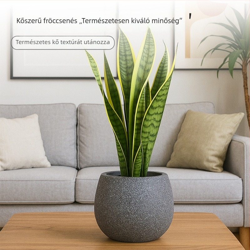 Gömb alakú asztali műanyag virágcserép, vintage stílus, lyukmentes, nagy átmérőjű
