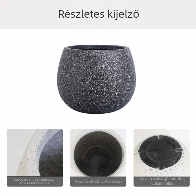 Gömb alakú asztali műanyag virágcserép, vintage stílus, lyukmentes, nagy átmérőjű
