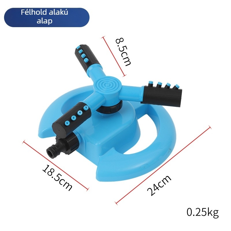 360°-os forgó öntözőfej, félhold alakú fúvóka, automata kerti öntözés, háromágú öntöző a gyephez