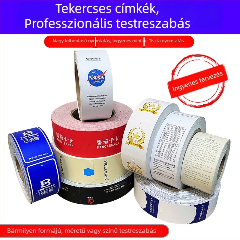 Színes nyomtatású tekercses ruhacímkék rézlemezes tanúsítványcímkékhez