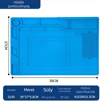 S-150 Szilikonból készült izoláló párna elektronikai javításhoz mágneses beépített alkatrészrekesszel, antistatikus és magas hőmérséklet-álló, kék