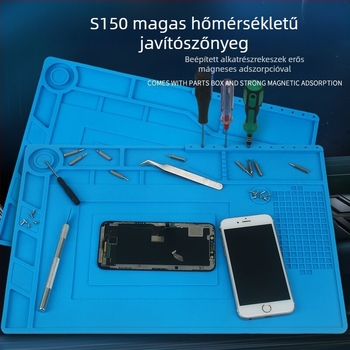 S-150 Szilikonból készült izoláló párna elektronikai javításhoz mágneses beépített alkatrészrekesszel, antistatikus és magas hőmérséklet-álló, kék