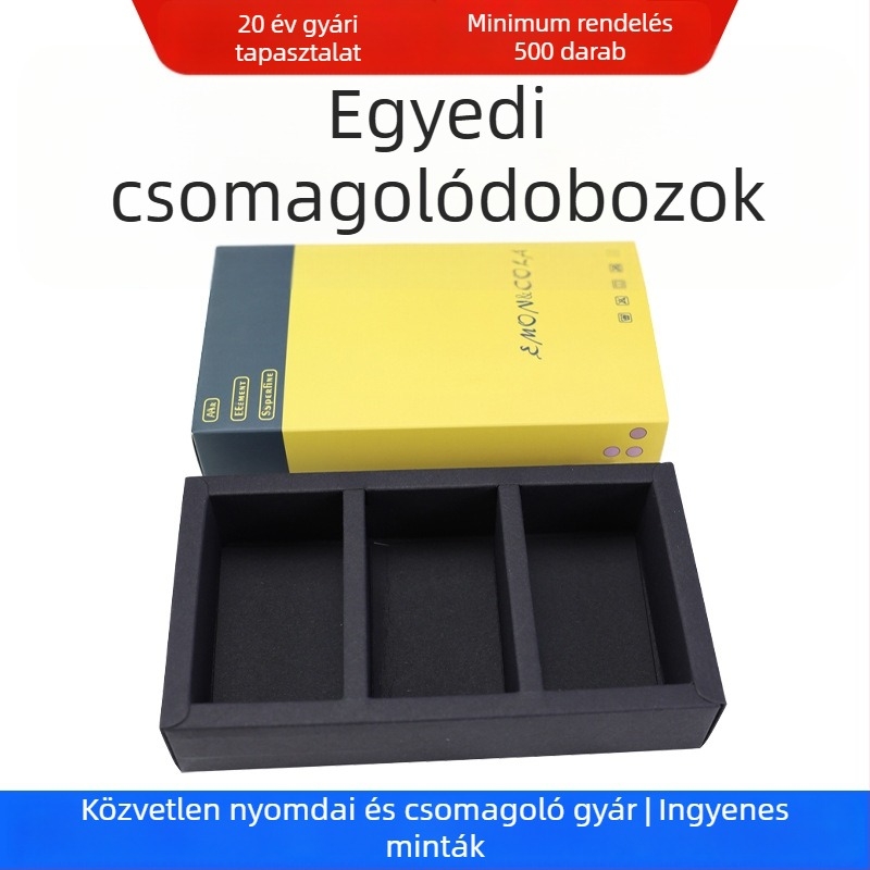 Egyedi fiókos csomagolódobozok fehér kartonból, fehér kartondoboz, UV bevonat, relief és ezüst fólia nyomás