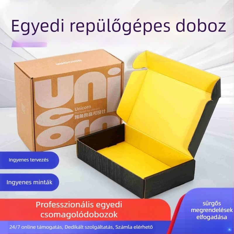 Személyre szabott színes repülő alakú doboz fehérneműkhöz és kiegészítőkhöz, vastag hullámkarton, kétoldalas színes nyomtatás, cipzáras fedéllel ellátott csomagolás